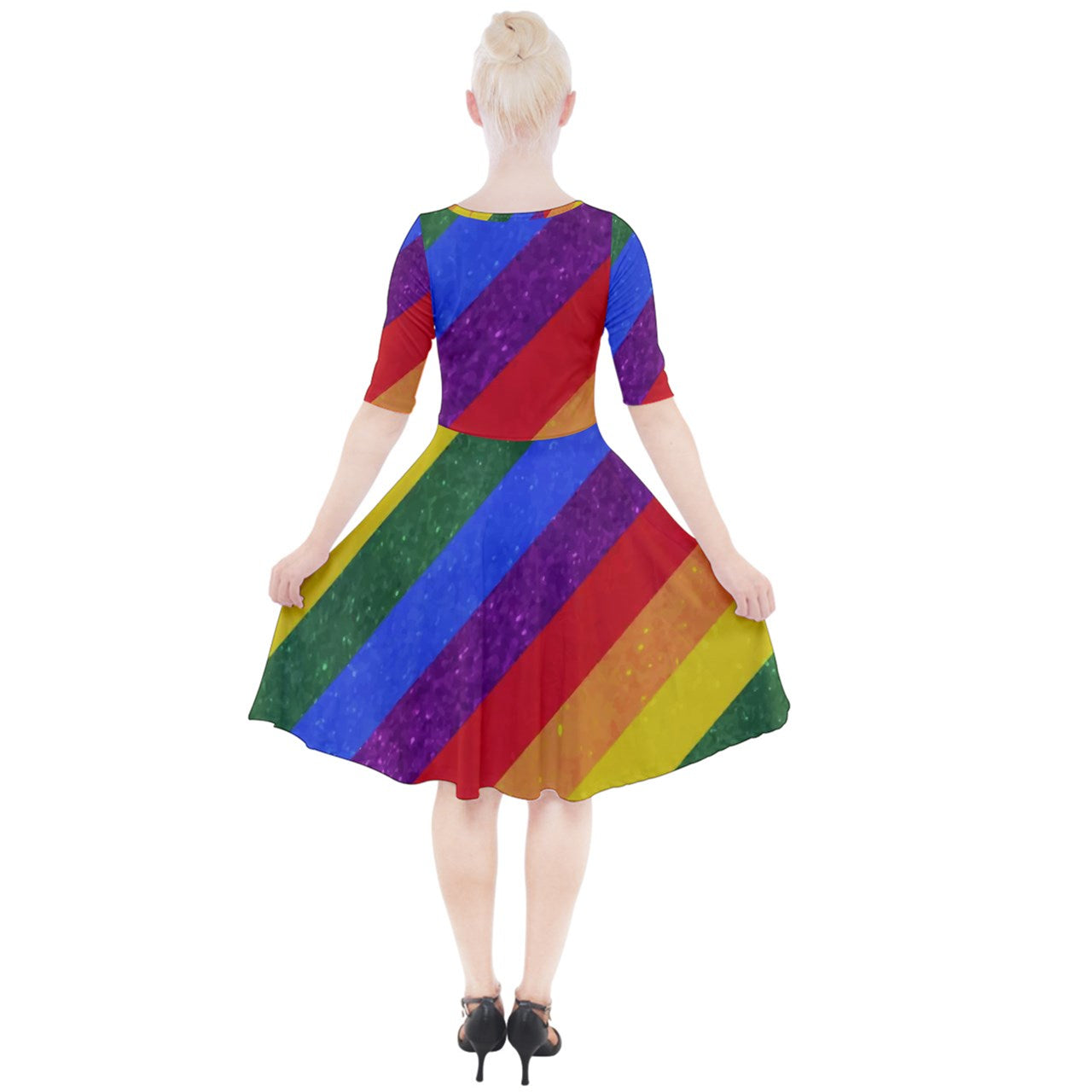 Quarter Sleeve A-Line Dress - Rainbow Pride - Luxtrini, LLC