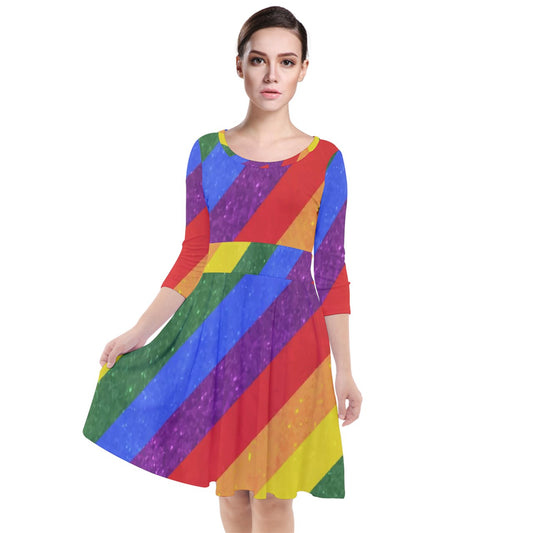 Quarter Sleeve Waist Band Dress - Rainbow Pride - Luxtrini, LLC