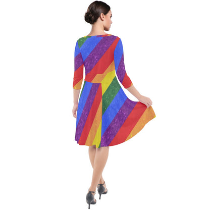 Quarter Sleeve Waist Band Dress - Rainbow Pride - Luxtrini, LLC