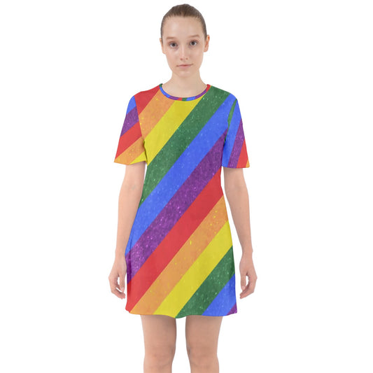 Sixties Short Sleeve Mini Dress - Rainbow Pride - Luxtrini, LLC