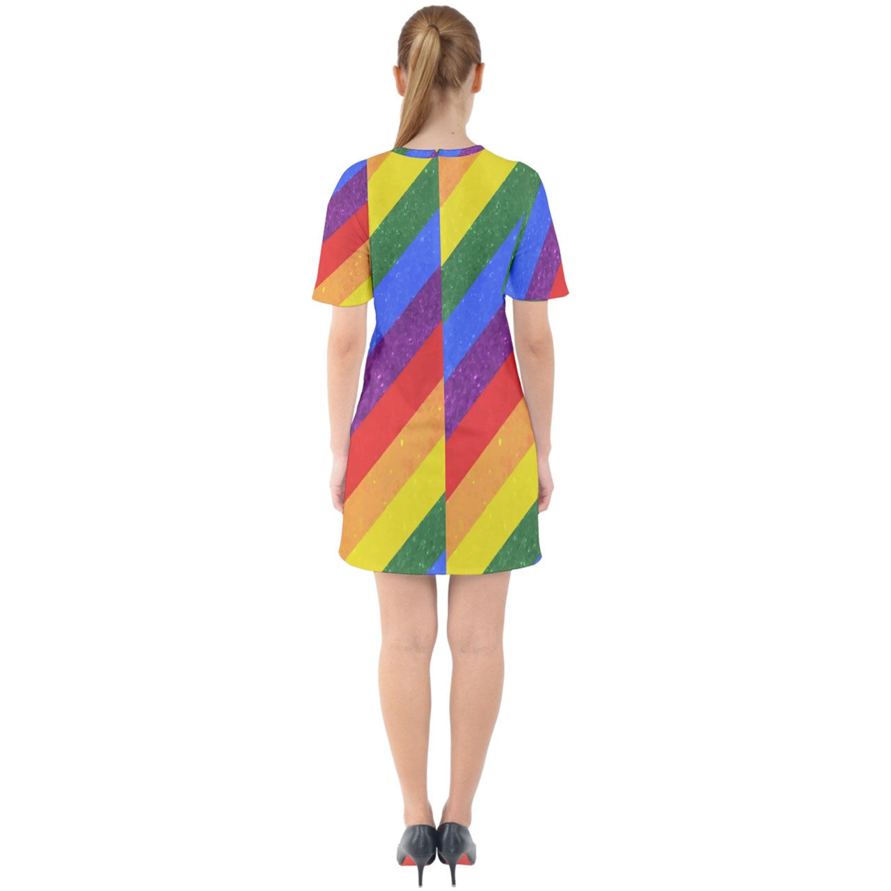 Sixties Short Sleeve Mini Dress - Rainbow Pride - Luxtrini, LLC