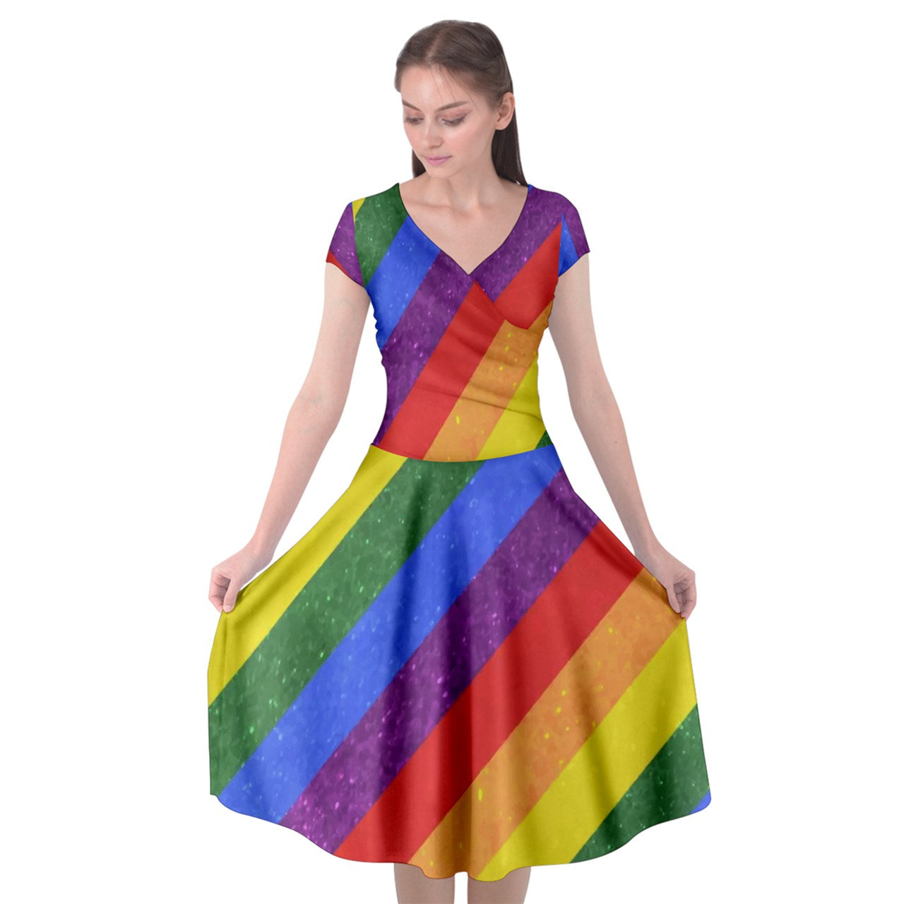 Cap Sleeve Wrap Front Dress - Rainbow Pride - Luxtrini, LLC