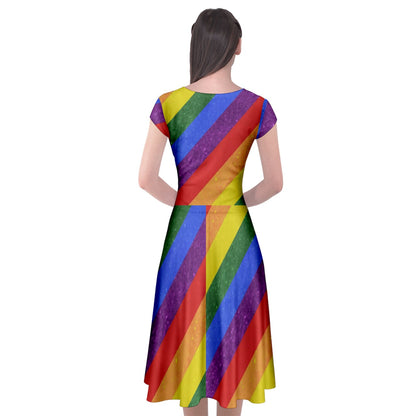 Cap Sleeve Wrap Front Dress - Rainbow Pride - Luxtrini, LLC