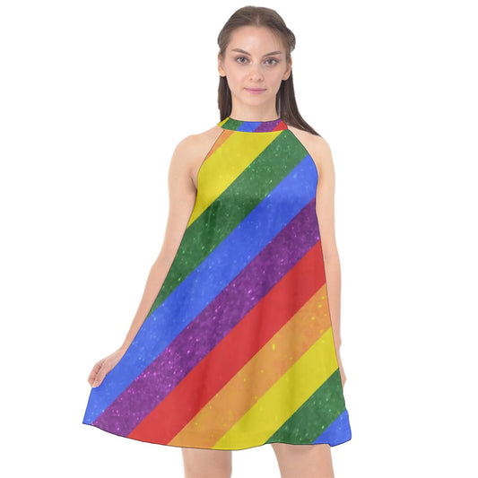 Halter Neckline Chiffon Dress - Rainbow Pride - Luxtrini, LLC