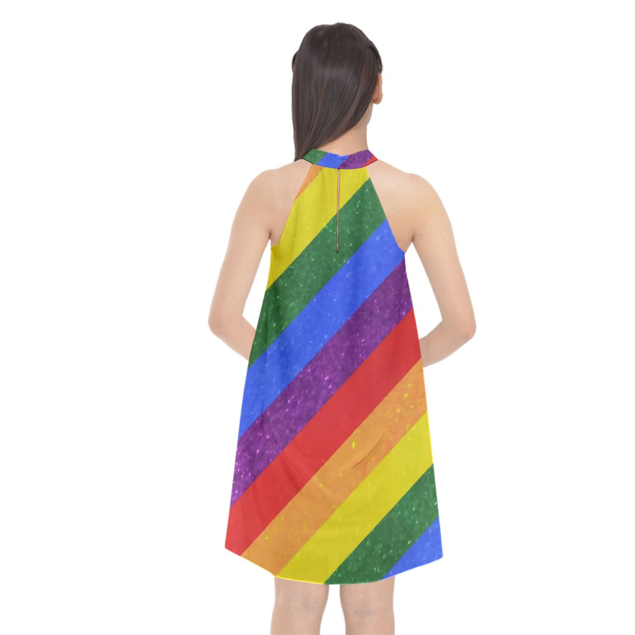 Halter Neckline Chiffon Dress - Rainbow Pride - Luxtrini, LLC