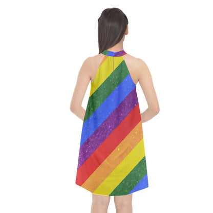 Halter Neckline Chiffon Dress - Rainbow Pride - Luxtrini, LLC