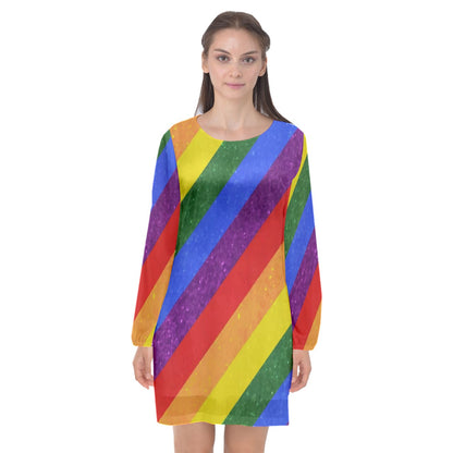 Rainbow Pride Long Sleeve Chiffon Shift Dress - Luxtrini, LLC