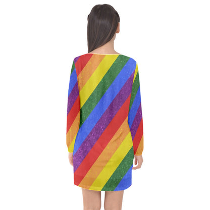 Rainbow Pride Long Sleeve Chiffon Shift Dress - Luxtrini, LLC