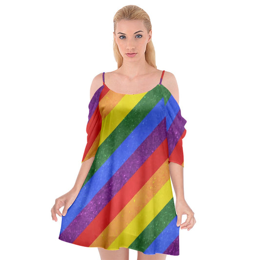 Cutout Spaghetti Strap Chiffon Dress - Rainbow Pride - Luxtrini, LLC