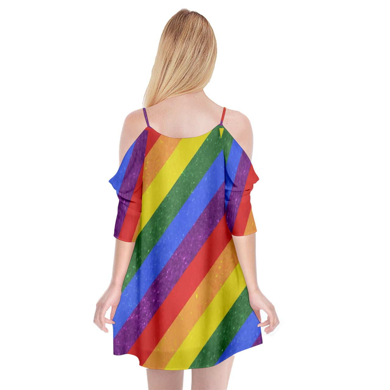 Cutout Spaghetti Strap Chiffon Dress - Rainbow Pride - Luxtrini, LLC