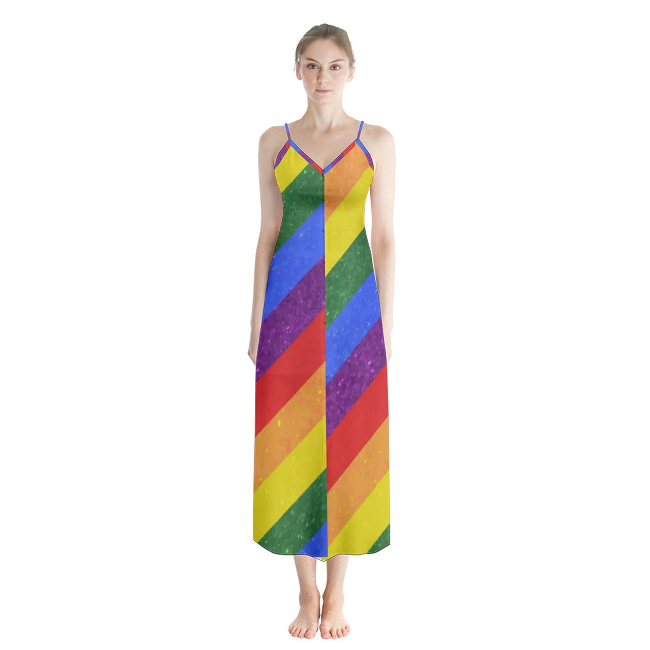 Button Up Chiffon Maxi Dress - Rainbow Pride - Luxtrini, LLC