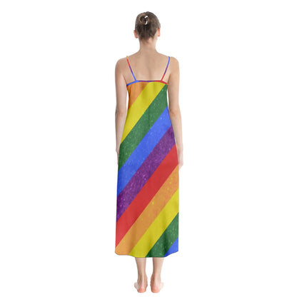 Button Up Chiffon Maxi Dress - Rainbow Pride - Luxtrini, LLC