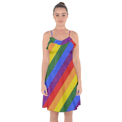 Ruffle Detail Chiffon Dress - Rainbow Pride - Luxtrini, LLC