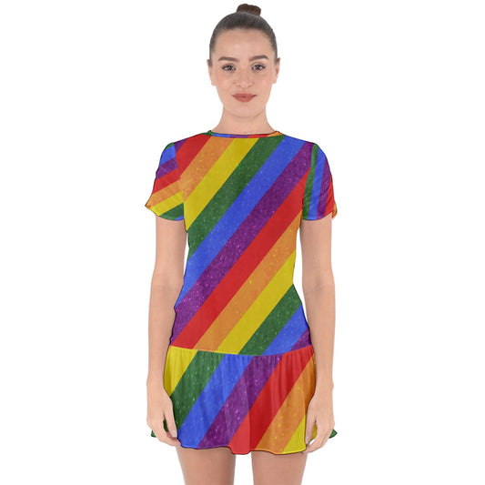 Drop Hem Mini Chiffon Dress - Rainbow Pride - Luxtrini, LLC