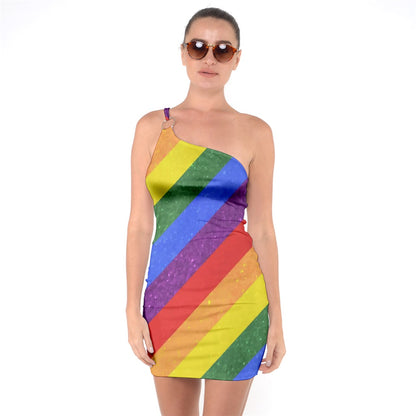 One Shoulder Bodycon Dress - Rainbow Pride - Luxtrini, LLC