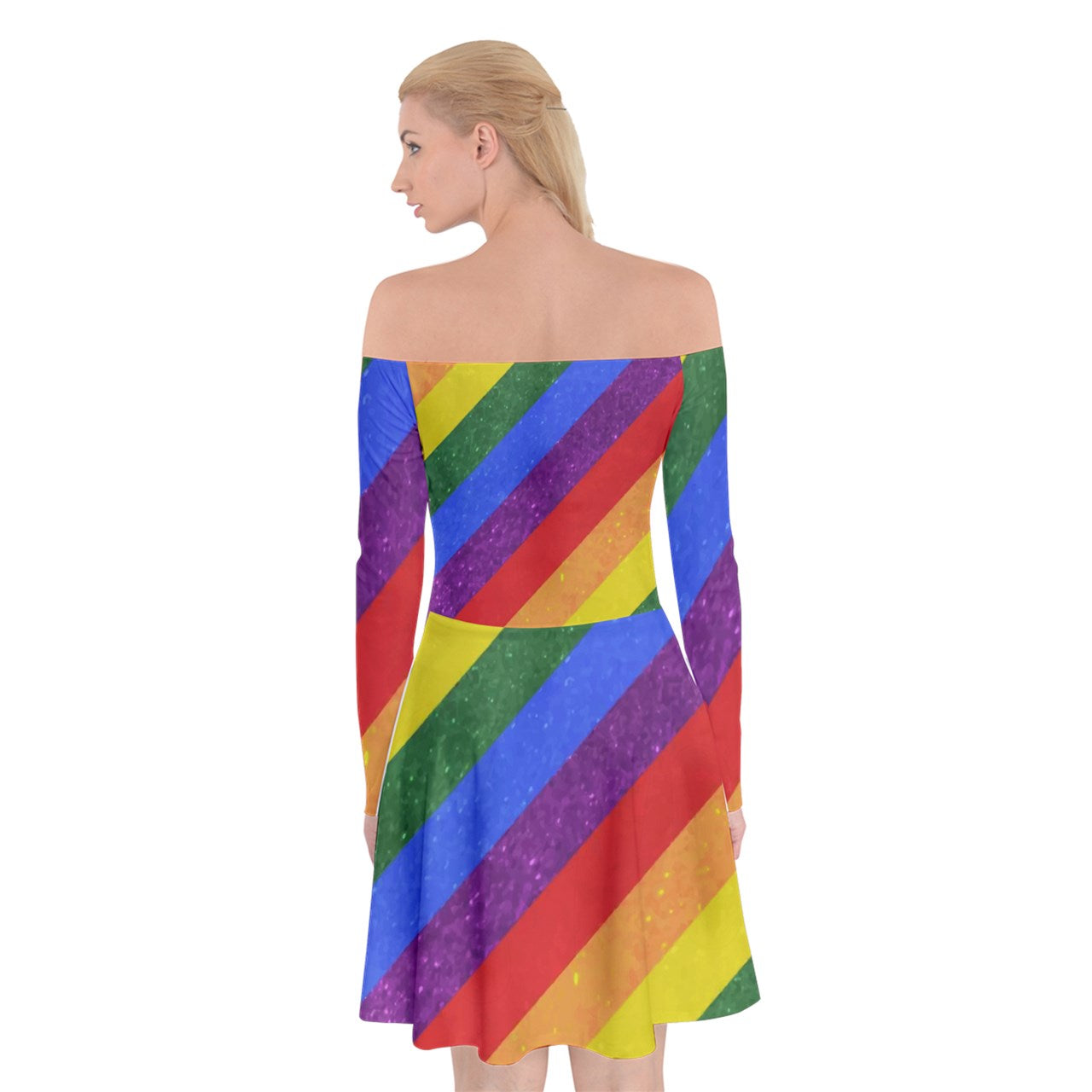 Off Shoulder Skater Dress - Rainbow Pride - Luxtrini, LLC