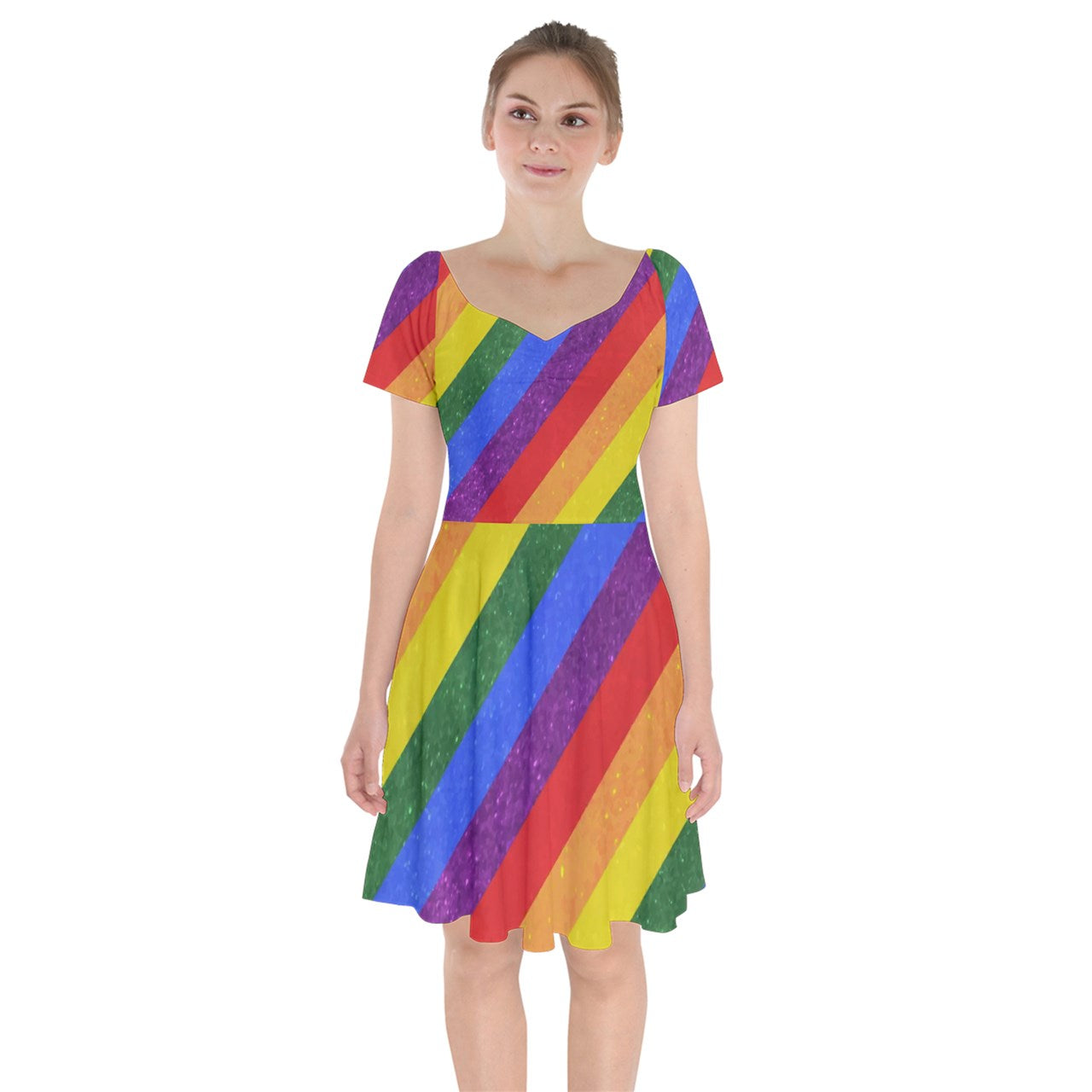 Short Sleeve Bardot Dress - Rainbow Pride - Luxtrini, LLC