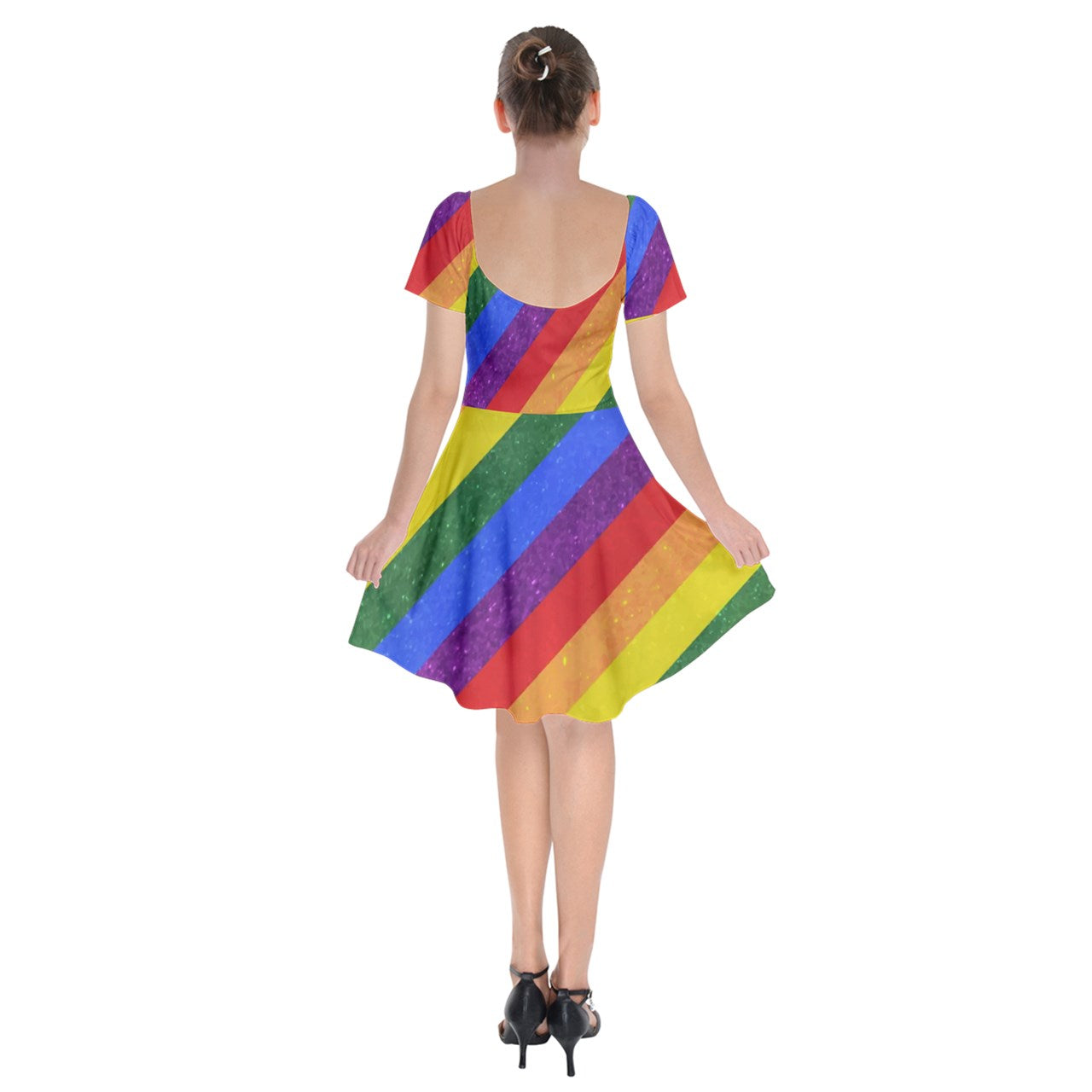 Short Sleeve Bardot Dress - Rainbow Pride - Luxtrini, LLC