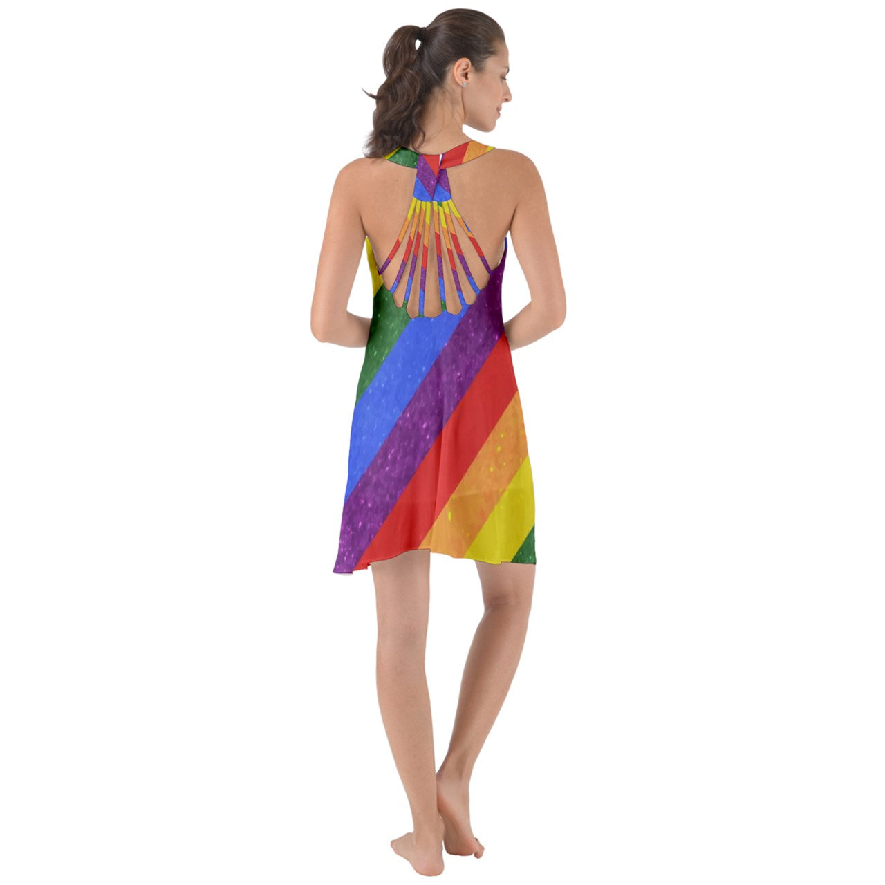 Show Some Back Chiffon Dress - Rainbow Pride - Luxtrini, LLC