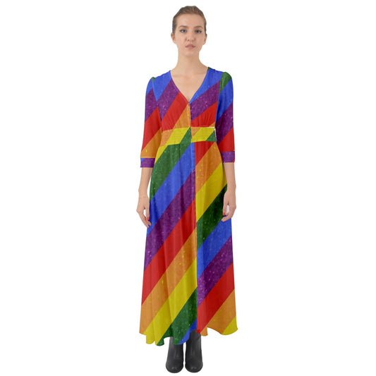 Button Up Boho Maxi Dress - Rainbow Pride - Luxtrini, LLC