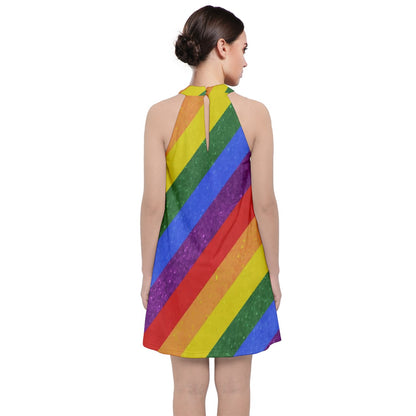 Velvet Halter Neckline Dress - Rainbow Pride - Luxtrini, LLC