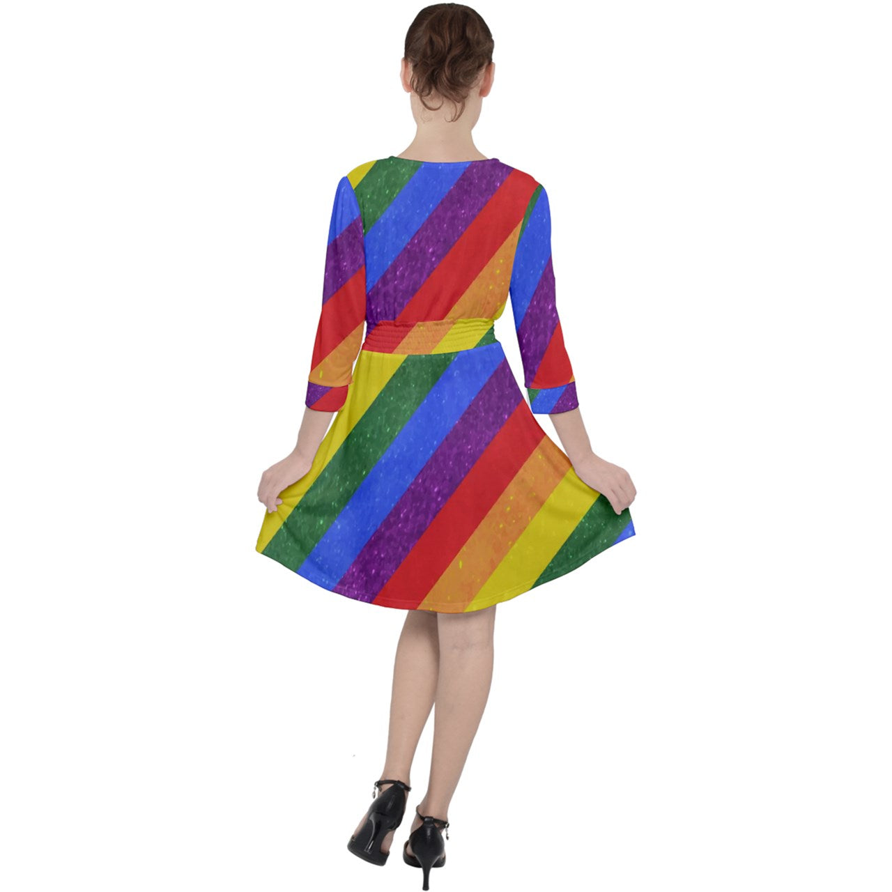 Quarter Sleeve Ruffle Waist Dress - Rainbow Pride - Luxtrini, LLC