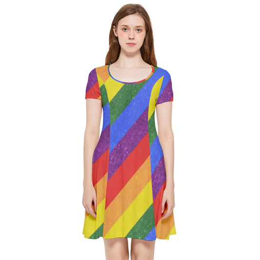 Inside Out Cap Sleeve Dress - Rainbow Pride - Luxtrini, LLC