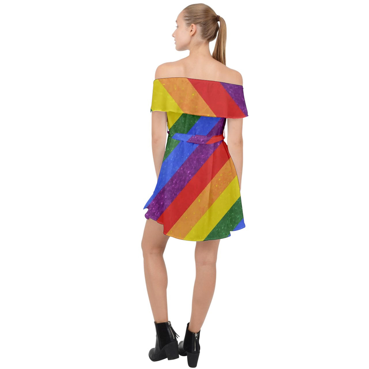 Off Shoulder Chiffon Dress - Rainbow Pride - Luxtrini, LLC