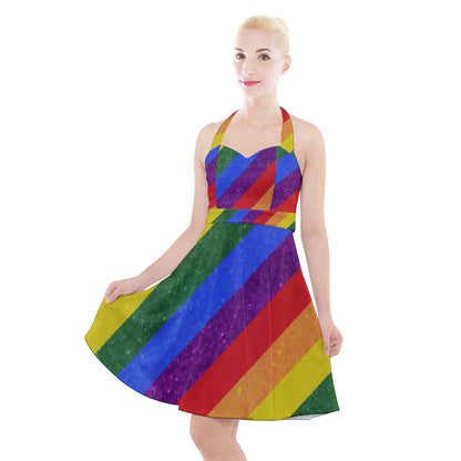 Halter Party Swing Dress - Rainbow Pride - Luxtrini, LLC