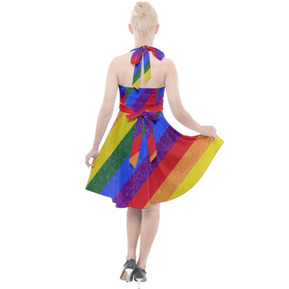 Halter Party Swing Dress - Rainbow Pride - Luxtrini, LLC