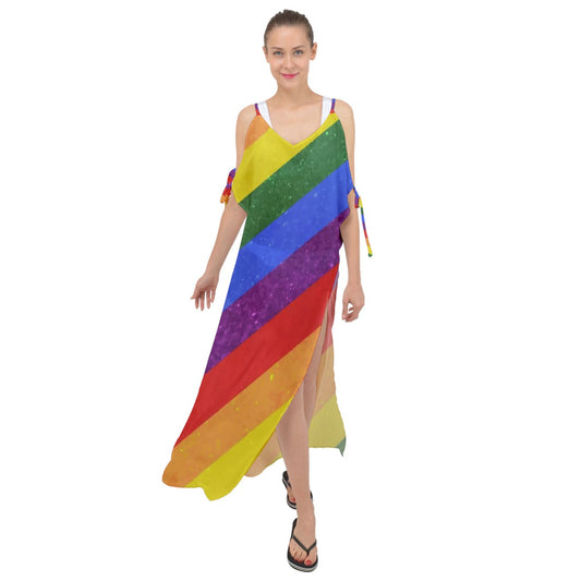 Maxi Chiffon Cover Up Dress - Rainbow Pride - Luxtrini, LLC