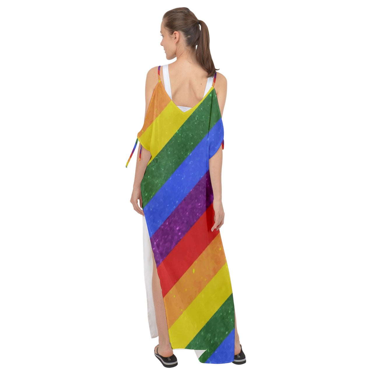 Maxi Chiffon Cover Up Dress - Rainbow Pride - Luxtrini, LLC