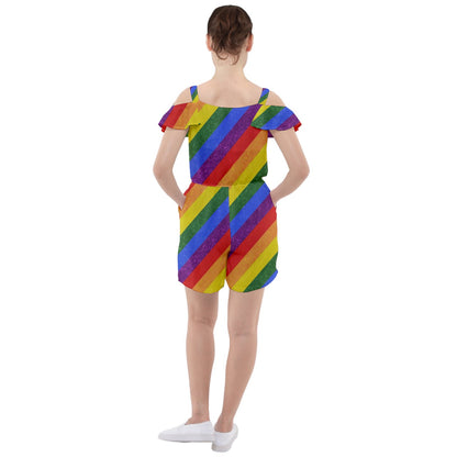 Ruffle Cut Out Chiffon Playsuit - Rainbow Pride - Luxtrini, LLC