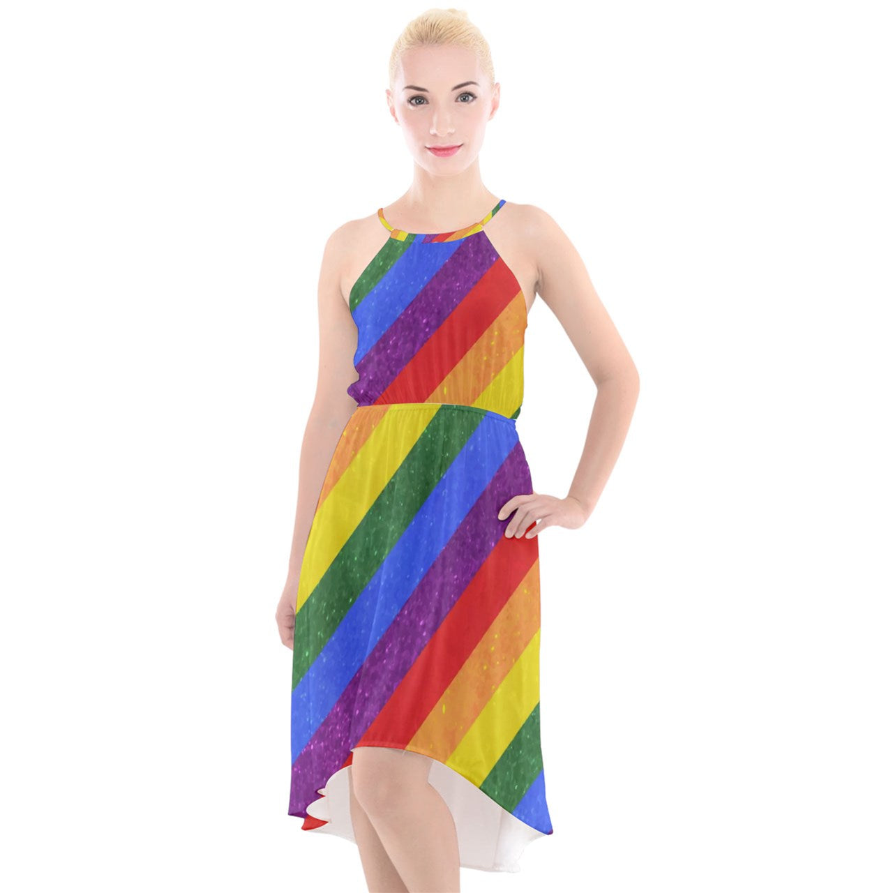 High-Low Halter Chiffon Dress - Rainbow Pride - Luxtrini, LLC