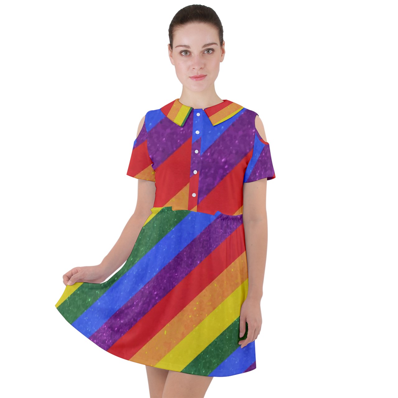 Short Sleeve Shoulder Cut Out Dress - Rainbow Pride - Luxtrini, LLC