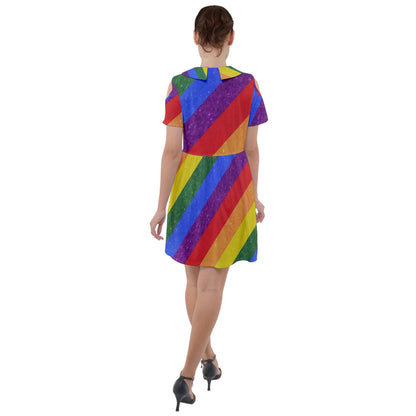 Short Sleeve Shoulder Cut Out Dress - Rainbow Pride - Luxtrini, LLC