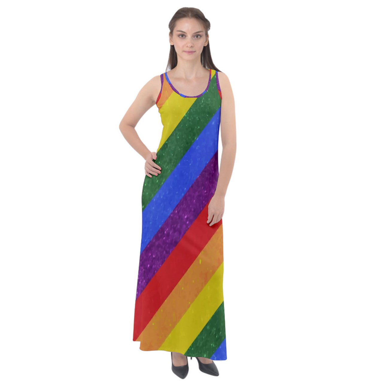 Sleeveless Velour Maxi Dress - Rainbow Pride - Luxtrini, LLC