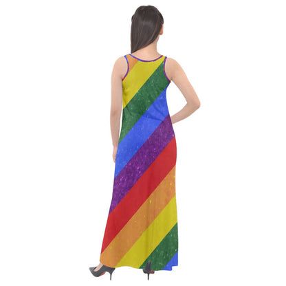 Sleeveless Velour Maxi Dress - Rainbow Pride - Luxtrini, LLC