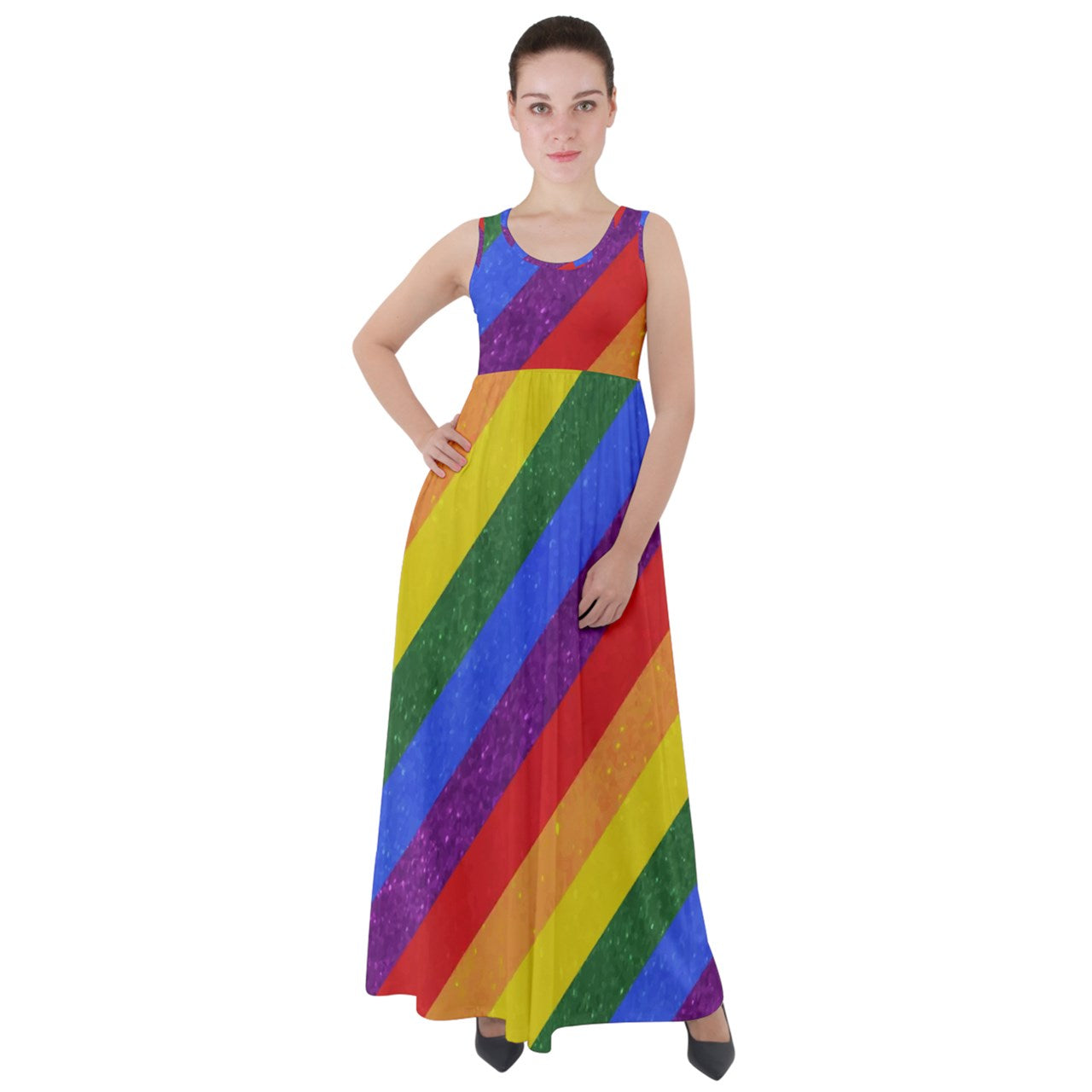 Empire Waist Velour Maxi Dress - Rainbow Pride - Luxtrini, LLC