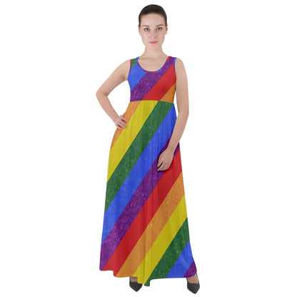 Empire Waist Velour Maxi Dress - Rainbow Pride - Luxtrini, LLC