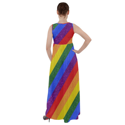 Empire Waist Velour Maxi Dress - Rainbow Pride - Luxtrini, LLC