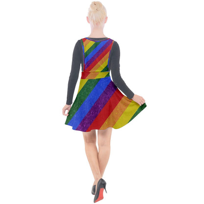 Plunge Pinafore Velour Dress - Rainbow Pride - Luxtrini, LLC