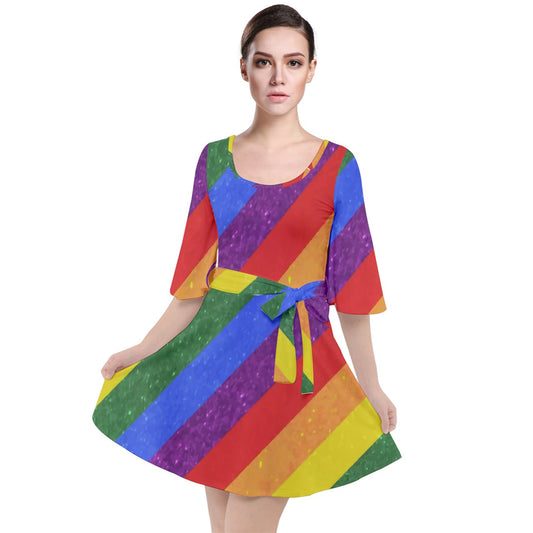 Velour Kimono Dress - Rainbow Pride - Luxtrini, LLC