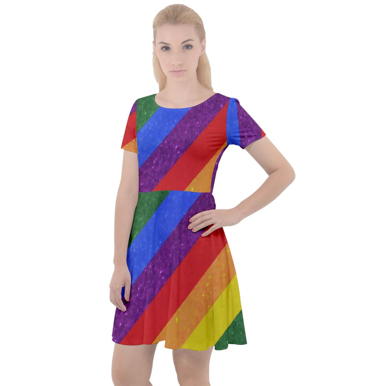 Cap Sleeve Velour Dress - Rainbow Pride - Luxtrini, LLC