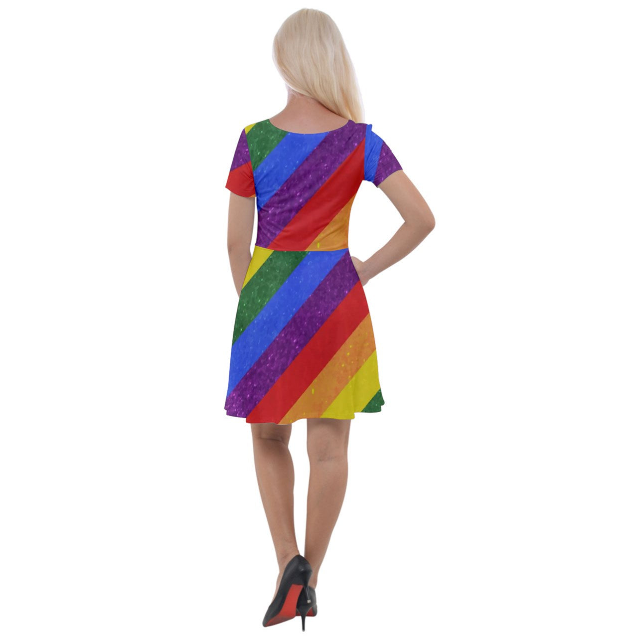 Cap Sleeve Velour Dress - Rainbow Pride - Luxtrini, LLC