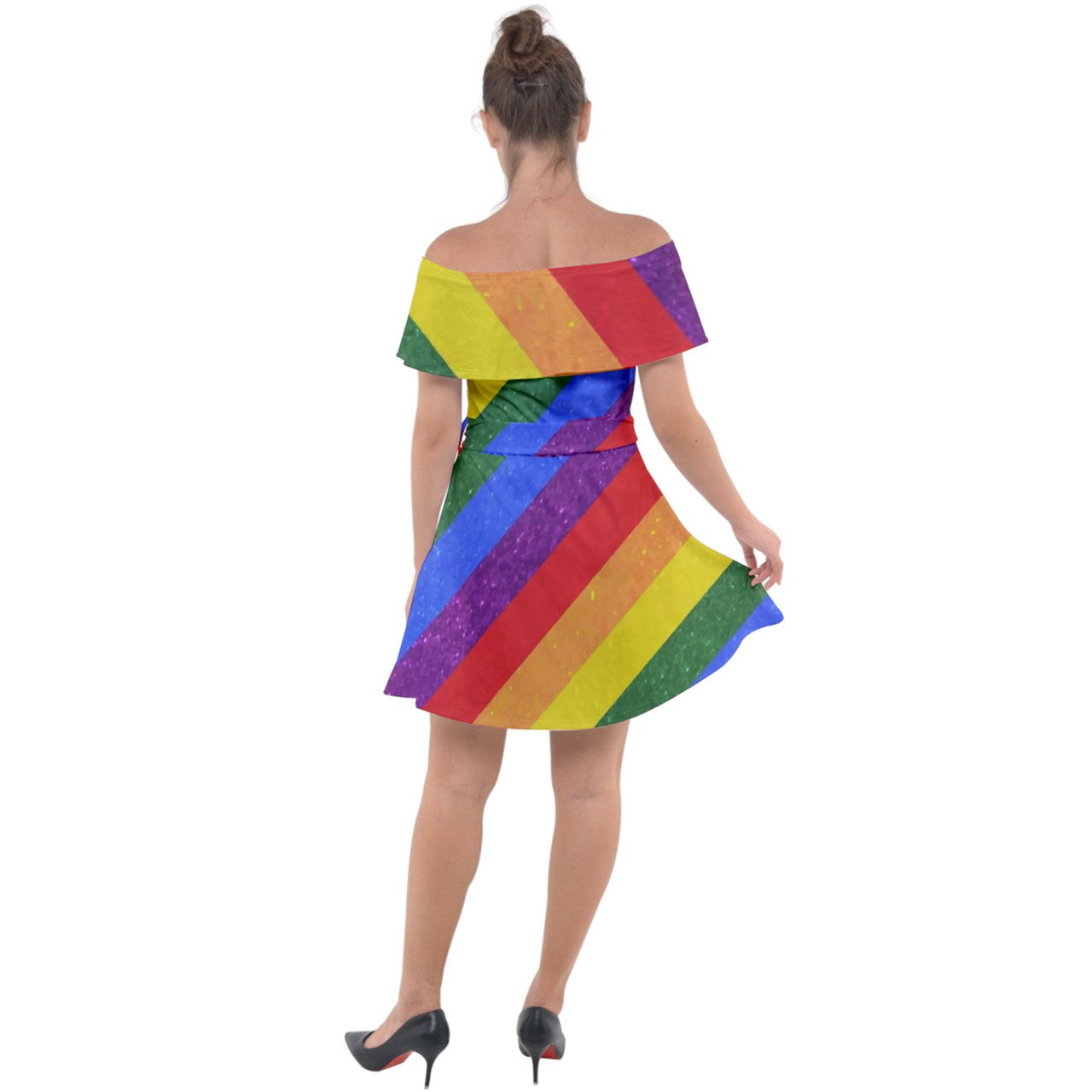 Off Shoulder Velour Dress - Rainbow Pride - Luxtrini, LLC