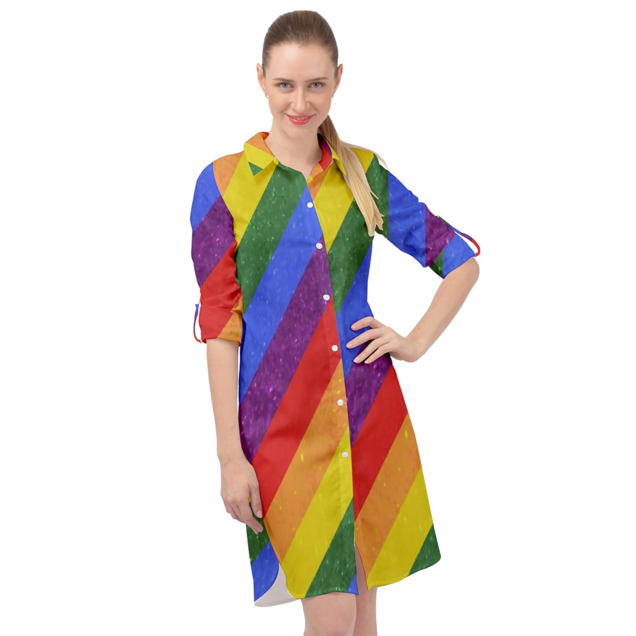 Long Sleeve Mini Shirt Dress - Rainbow Pride - Luxtrini, LLC