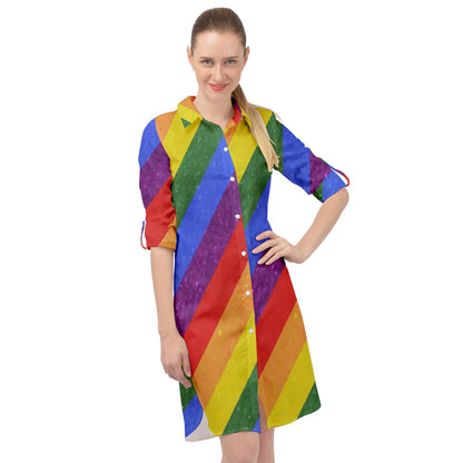 Long Sleeve Mini Shirt Dress - Rainbow Pride - Luxtrini, LLC