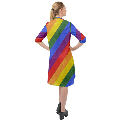 Long Sleeve Mini Shirt Dress - Rainbow Pride - Luxtrini, LLC