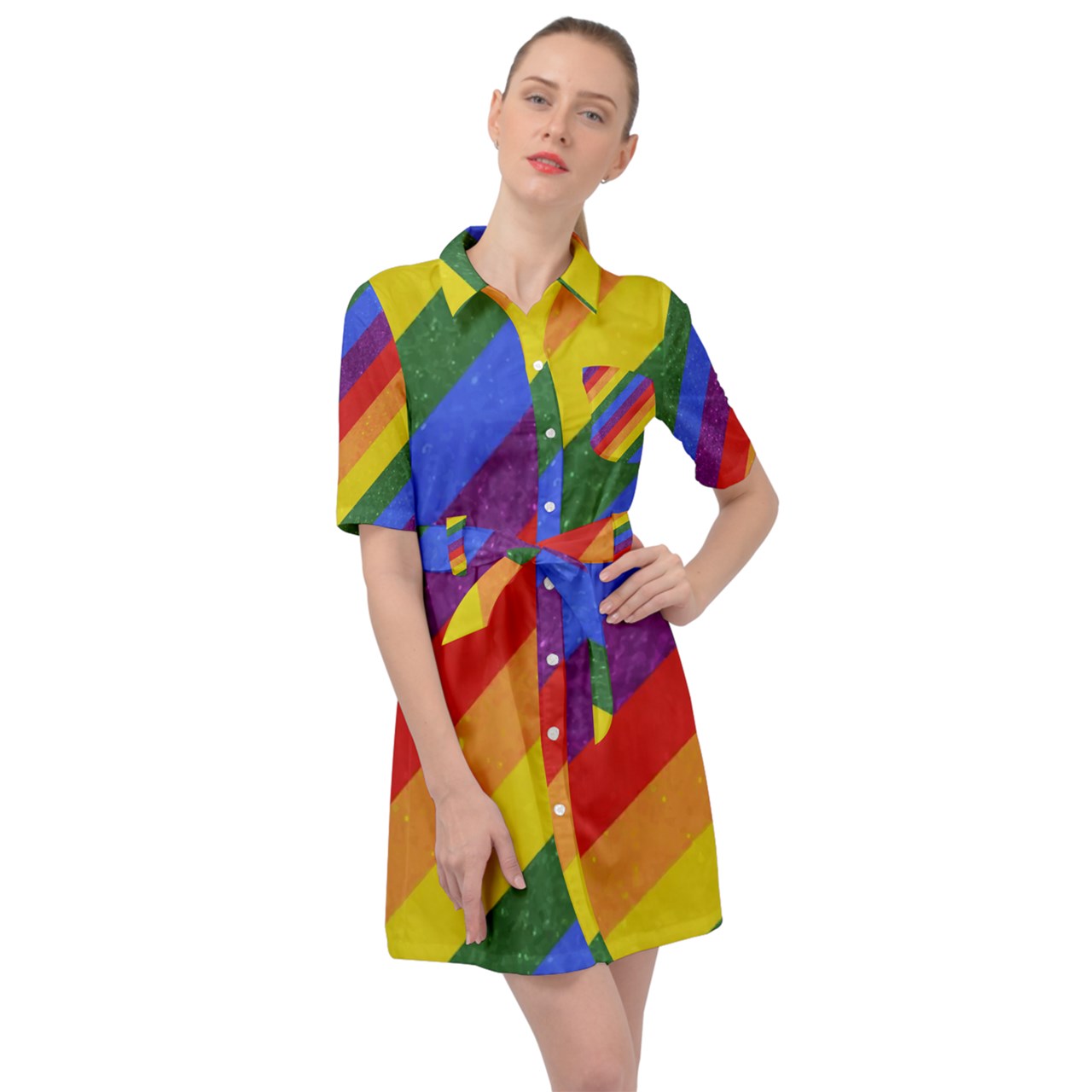 Belted Shirt Dress - Rainbow Pride - Luxtrini, LLC